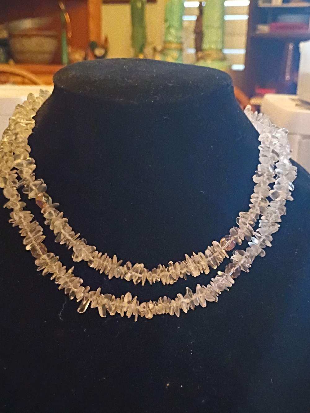 Clear Crystal Chip Double Strand Necklace - Unbranded